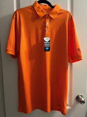 Callaway Men’s Bright Orange Thin-Stripe Golf Polo Size L NWT